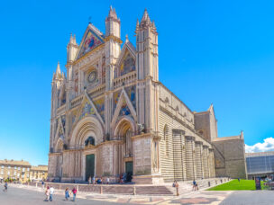 Panoramic view of Cathedral of Orvieto (Duomo di Orvieto), Umbria, Italy