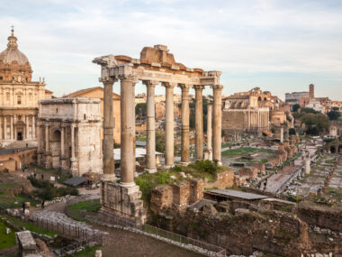 Roman Forum at dusk in Rome, Italy