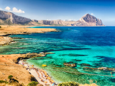 Panoramic View Over Sicilian Coastline and Cofano Mountain, San Vito Lo Capo