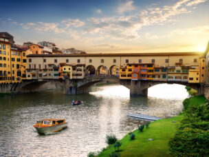 Ponte Vecchio in Florence at sunset, Italy