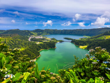 The Astonishing Lagoon Of The Seven Cities (Lagoa Das 7 Cidades), In Sao Miguel Azores, Portugal. Lagoon of the Seven Cities, Sao Miguel island, Azores. Ocean, aerial. Sao Miguel, Azores, Portugal.