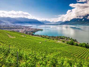 Pohled na Ženevské jezero a Montreux