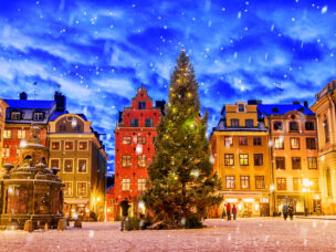 Vánočně vyzdobené náměstí Stortorget, Stockholm