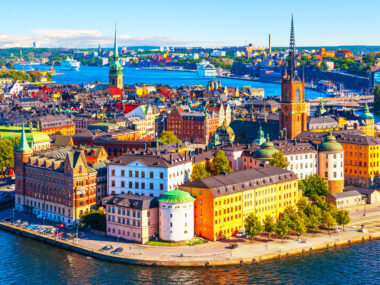 Letecký pohled na staré město ve Stockholmu