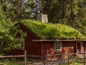 Typické venkovské stavení ve Skansenu, Stockholm